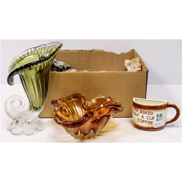 BOX OF ASSORTED VINTAGE ART GLASS