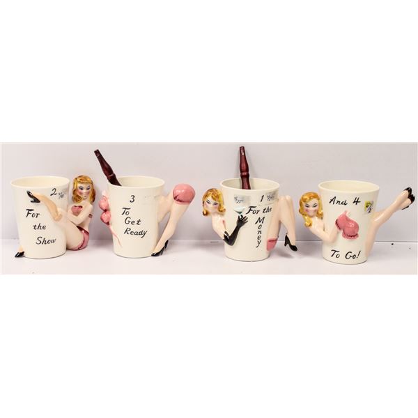 SET OF FOUR PIN UP GIRL COFFEE MUGS