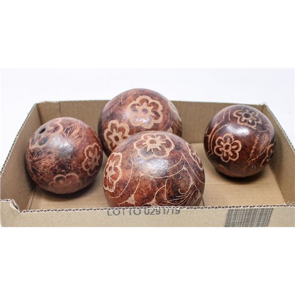 FOUR DECORATIVE CERAMIC BALLS