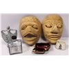 Image 1 : BOX WITH TWO HAND CARVED WOODEN MASKS
