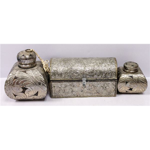SET OF THREE SILVER COLOURED CURIO BOXES