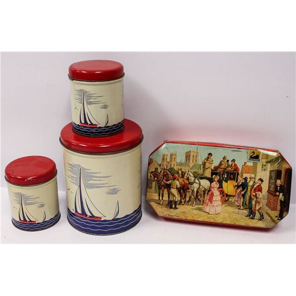 SELECTION OF VINTAGE KITCHEN TINS SAILING ETC