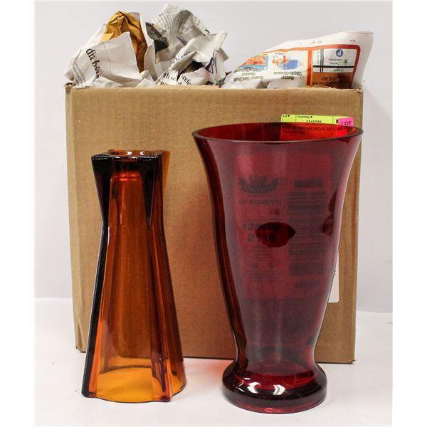 PAIR OF VINTAGE RED GLASS VASES DECORATIVE