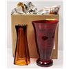 Image 1 : PAIR OF VINTAGE RED GLASS VASES DECORATIVE