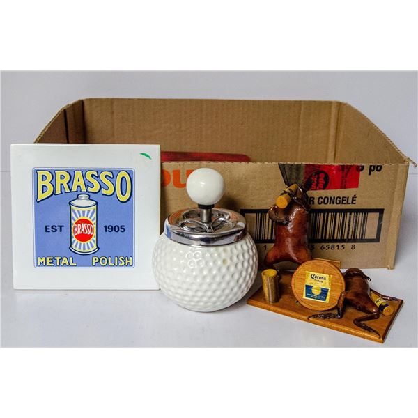 LOT OF ASSORTED VINTAGE TOYS ASHTRAYS ETC