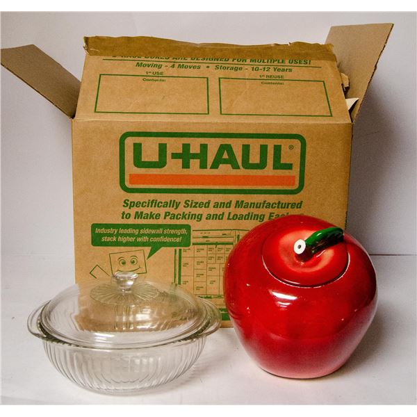 BOX OF ASSORTED FIRE KING GLASSWARE ETC