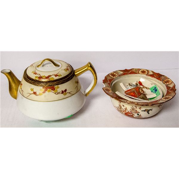 ANTIQUE TEA POT AND CHINA