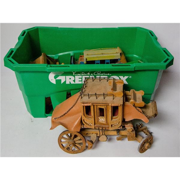LOT OF ASSORTED WOODEN STAGE COACHES AND WAGON