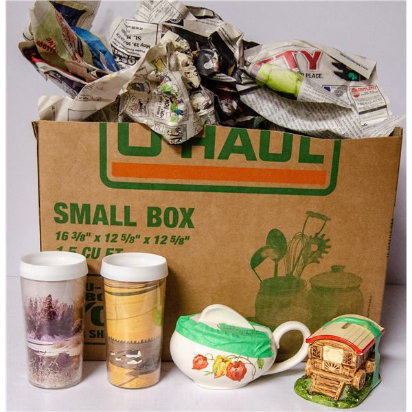 BOX OF ASSORTED VINTAGE CHINA COLLECTIBLES ETC