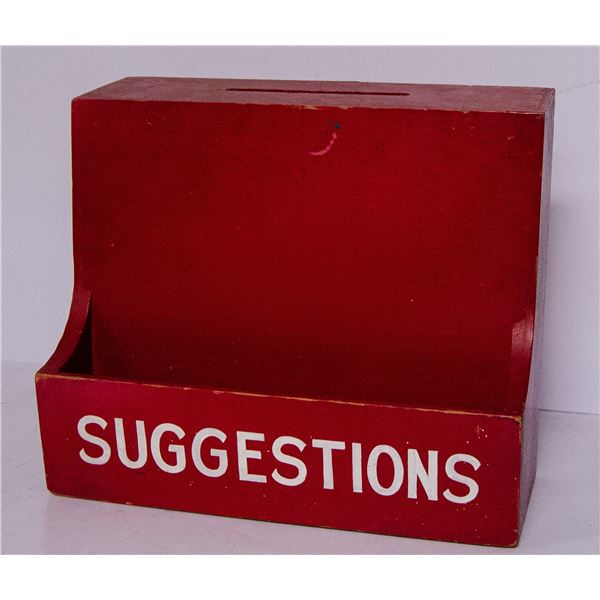 VINTAGE WOODEN SUGGESTION BOX RED