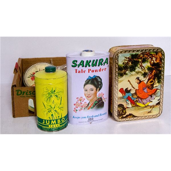 ANTIQUE TALC TINS AND LADIES MIRROR LOT