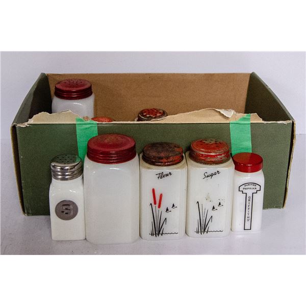 BOX OF ASSORTED VINTAGE GLASS SALT AND PEPPER