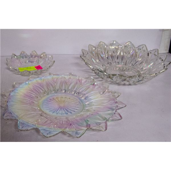 CARNIVAL GLASS BOWL AND PLATTER SET