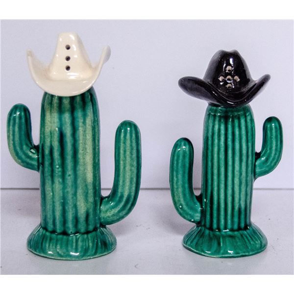 COWBOY CACTUS SALT AND PEPPER SHAKERS
