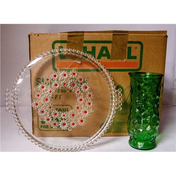 BOX OF ASSORTED VINTAGE CAKE PLATES BUTTER DISHES