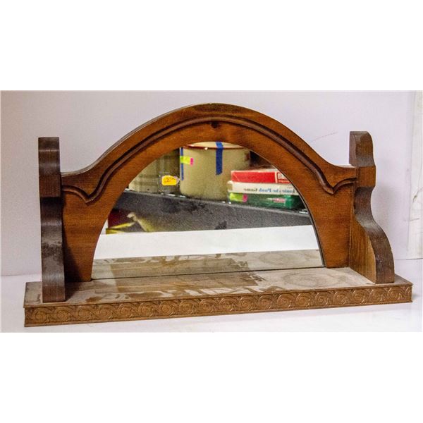 VINTAGE WOODEN HALL STAND SHELF WITH MIRROR
