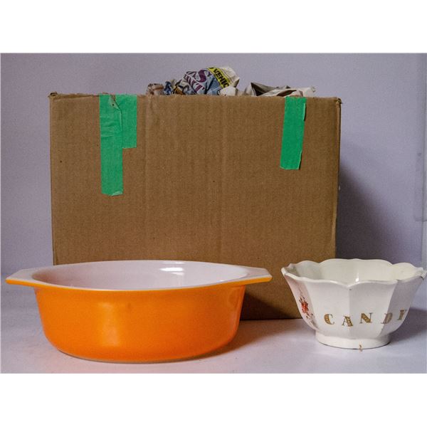 BIX WITH VINTAGE PYREX AND ASSORTED DISHES