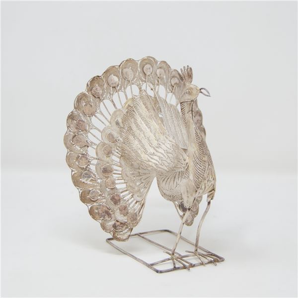 VINTAGE SILVER TESTED CLLECTORS PEACOCK FIGURE,