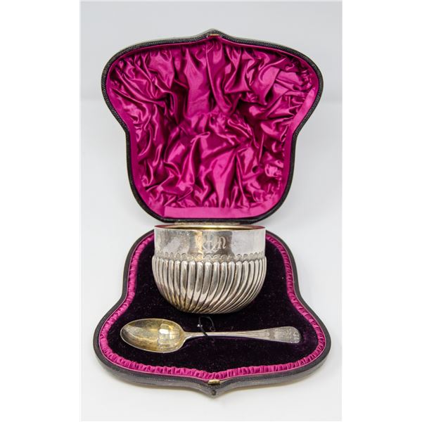 1886 .925 SILVER CHRISTENING BOWL/SPOON SET, 138g