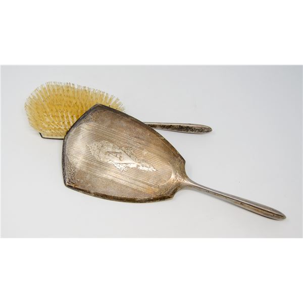 VINTAGE .925 SILVER HALLMARK MIRROR & BRUSH SET
