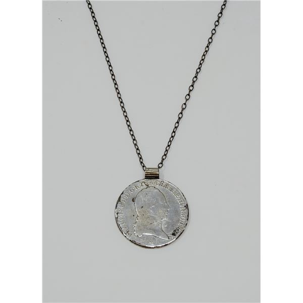 1800 SILVER BOHEMIA 1 THALER COIN PENDANT & CHAIN