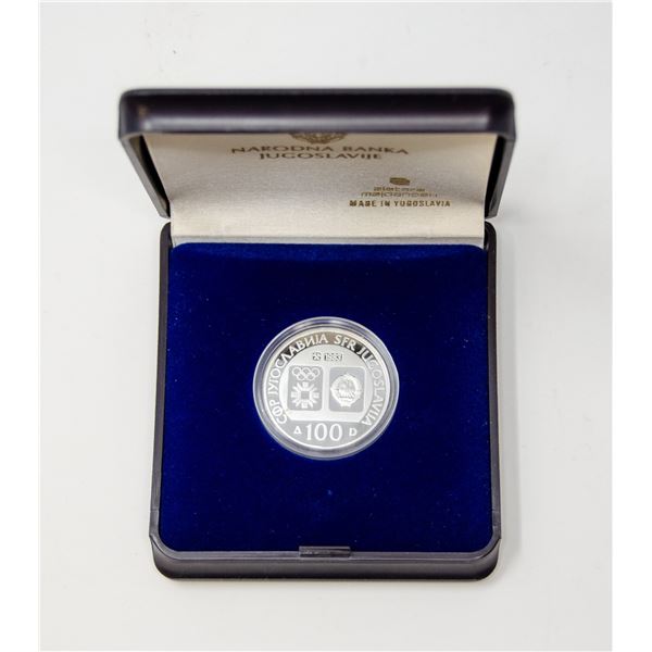 1984 SARAJEVO OLYMPICS SILVER 12g 100 DINAR COIN,