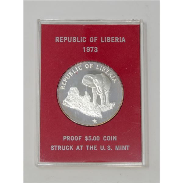 1973 .900 SILVER LIBERIA 34.17gr $5 PROOF COIN