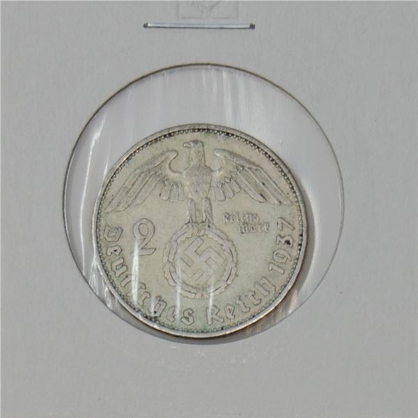 1937 WWII SILVER NAZI GERMANY 2 REICHSMARK COIN