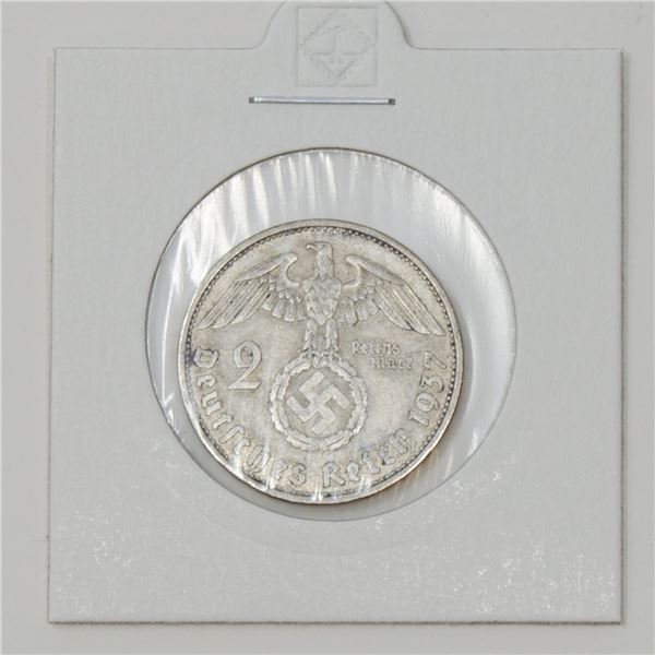 1937 WWII SILVER NAZI GERMANY 2 REICHSMARK COIN