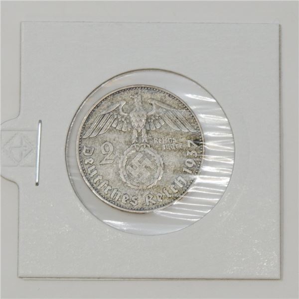 1937 WWII SILVER NAZI GERMANY 2 REICHSMARK COIN