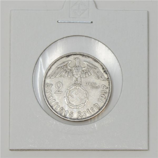 1937 WWII SILVER NAZI GERMANY 2 REICHSMARK COIN
