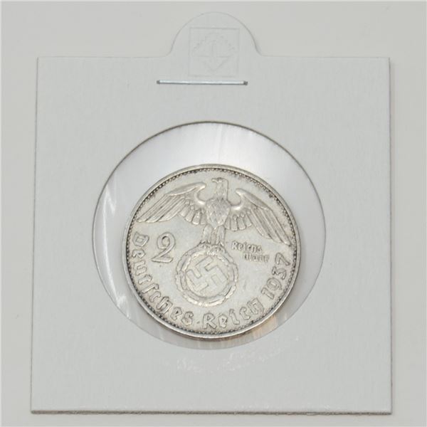 1937 WWII SILVER NAZI GERMANY 2 REICHSMARK COIN