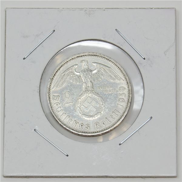 1939 WWII SILVER NAZI GERMANY 2 REICHSMARK COIN