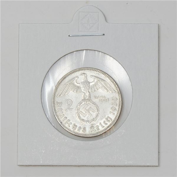 1939 WWII SILVER NAZI GERMANY 2 REICHSMARK COIN