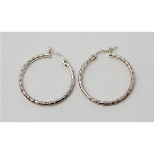 .925 SILVER  STAMPED HOOP EARRINGS, 1.66g