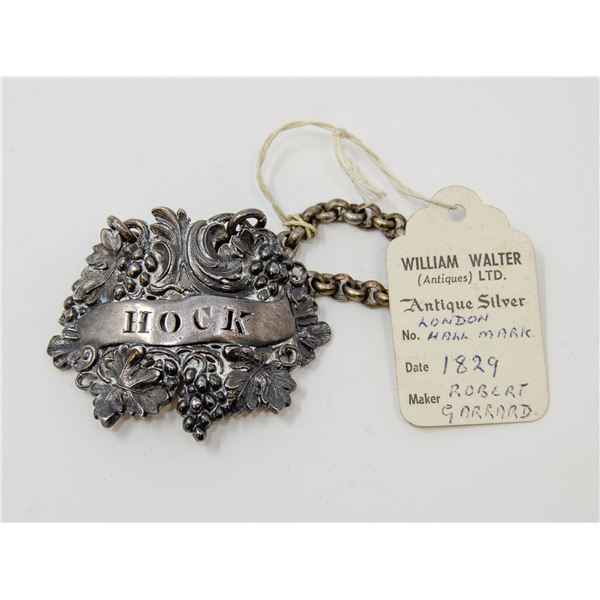 VINTAGE SILVER BOTTLE HOCK TAG, GREAT BRITAIN,