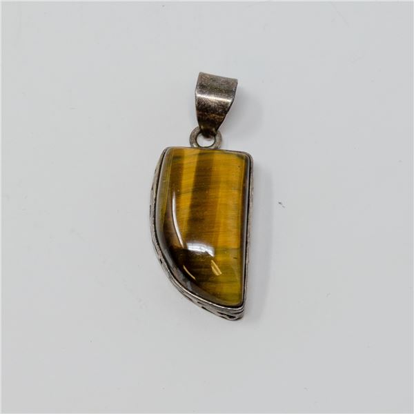 VINTAGE .925 SILVER STAMPED TIGER EYE PENDANT,