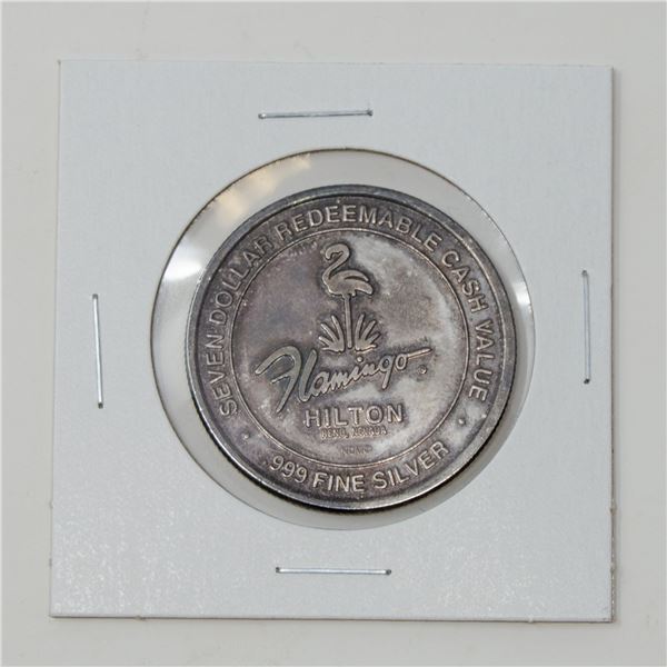 VINTAGE FLAMINGO HILTON FINE SILVER CASINO TOKEN