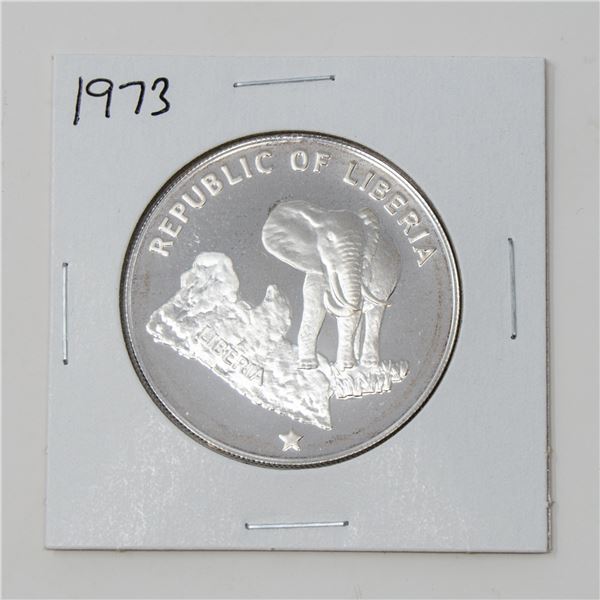 1973 .900 SILVER LIBERIA 34.17gr $5 PROOF COIN