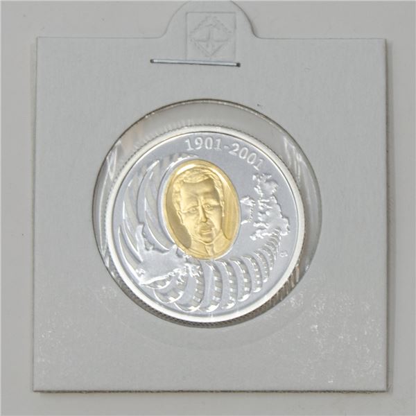 2001 SILVER GOLD PLATE CANADA $5 PROOF COIN,