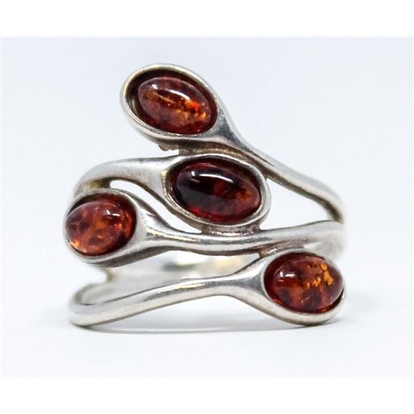 VINTAGE .925 SILVER MARKED AMBER RING, 3.6g SIZE 6.5