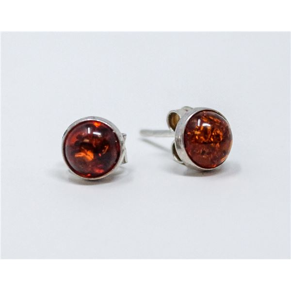 VINTAGE .925 SILVER MARKED AMBER EARRINGS, 0.9g