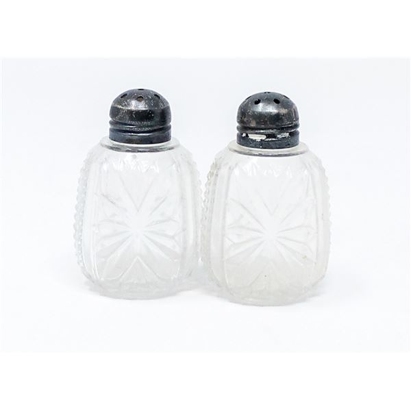 STERLING SILVER CRYSTAL SALT AND PEPPER SHAKERS