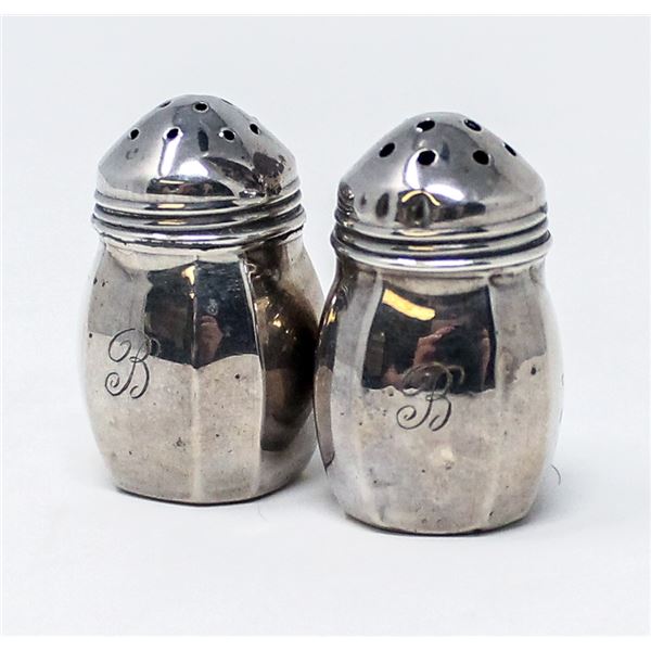 .925 SILVER STAMPED PAIR SALT/PEPPER SHAKERS,