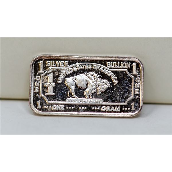 1 GRAM FINE SILVER BUFFALO BULLION BAR