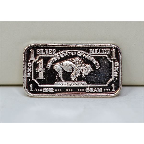 1 GRAM FINE SILVER BUFFALO BULLION BAR