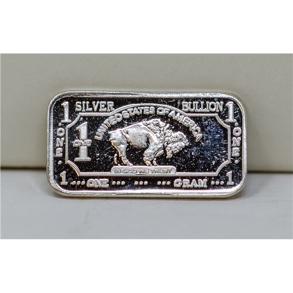 1 GRAM FINE SILVER BUFFALO BULLION BAR