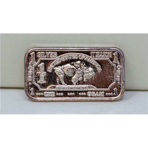 1 GRAM FINE SILVER BUFFALO BULLION BAR