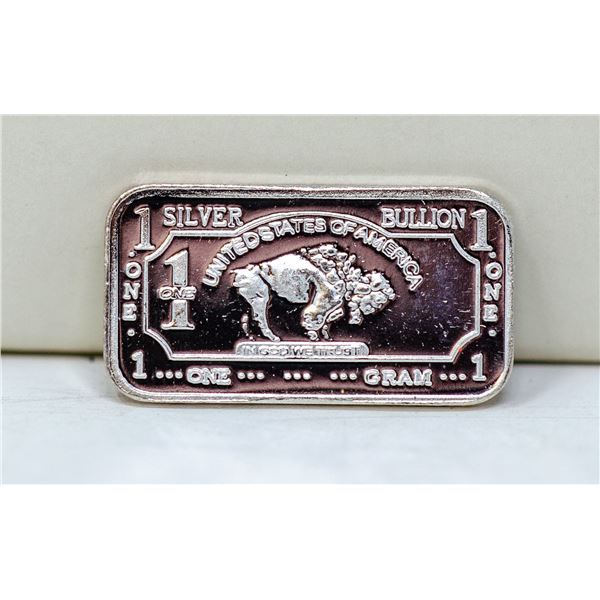 1 GRAM FINE SILVER BUFFALO BULLION BAR