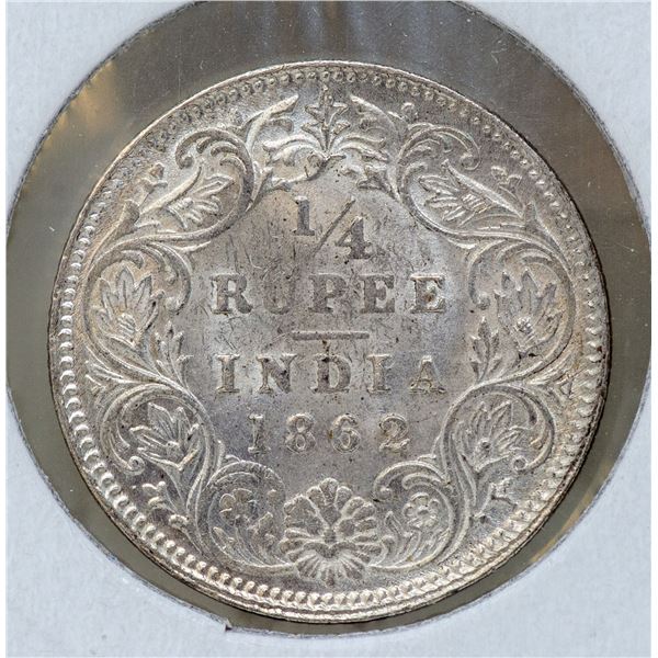 1862 SILVER BRITISH INDIA 1/4 RUPEE COIN